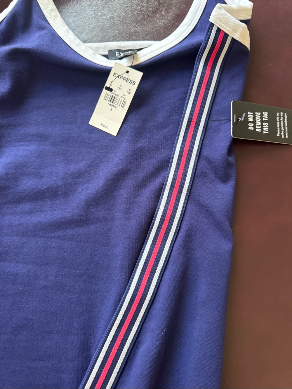 Express Navy Midi Dress with White and Red Side Stripe - Picture 4 of 5